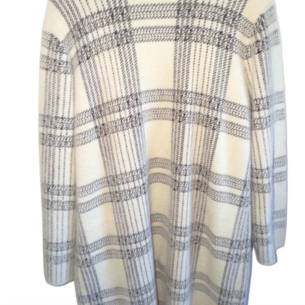 NWT! Cyrus Open Plaid Mink Sweater Coat Large Longline Contemporary Warm Pockets